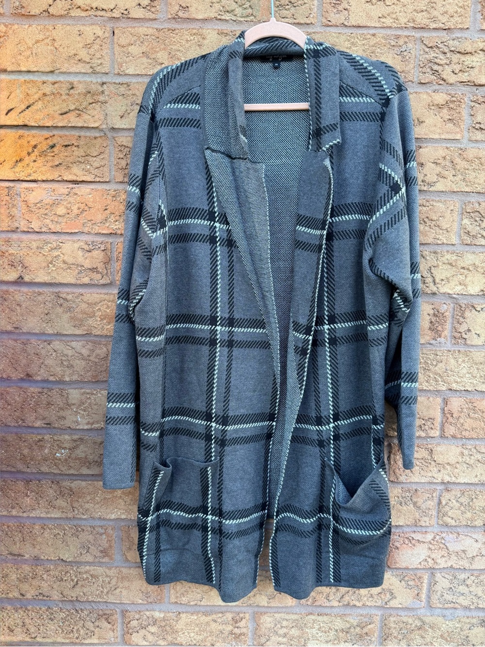 🌿2/$25 • Lily Morgan Gray Plaid Open-Front Women’s Cardigan Sweater